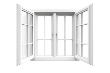 A bright and airy view of an open white window with multiple panes. a clean and minimalistic design. ideal for home decor or architectural inspiration