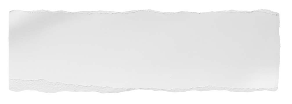Blank strip of white ripped paper with torn edges, isolated texture design element isolated PNG with Transparent Background