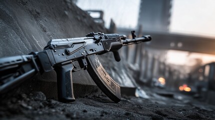Abandoned AK-47 Rifle in Warzone Rubble
