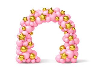 Pink and golden balloon arch isolated on white background. Clipping path included