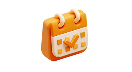 A detailed orange calendar icon with a checkmark on transparent background