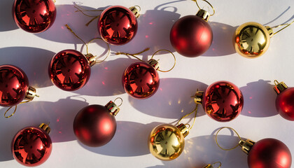 Red Christmas Ornaments on White