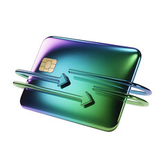 Holographic credit card with arrows indicating financial transaction or data flow