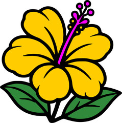 Vibrant hibiscus flower illustration. Tropical, exotic, and retro botanical design. © agus