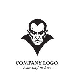 Head of Dracula Logo Symbol in Black on the White Background with Horror Minimal Vector Design