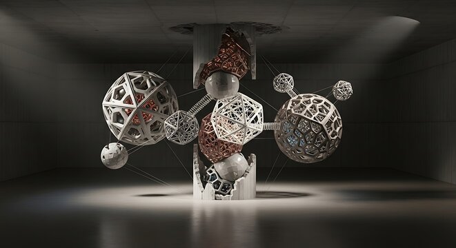 Complex geometrical design elements within dark atmospheric setting