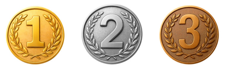 Gold Silver Bronze Ranking Medals Set