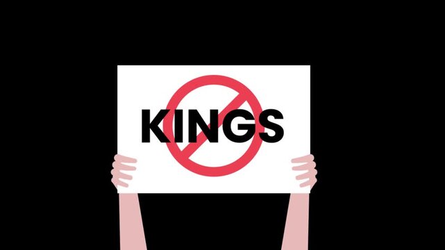 No Kings Protest &ndash; Protesters Holding Planks &lsquo;Kings Banned&rsquo; Animation