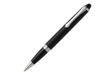 Elegant black ballpoint pen isolated on white background perfect for office supplies and writing instruments