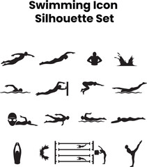Swimming Silhouette Icons Set | Swimmer, Pool & Water Sport Symbols
