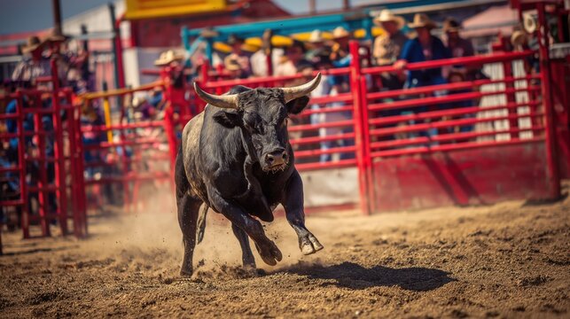Charging Bull in Dusty Rodeo Arena
