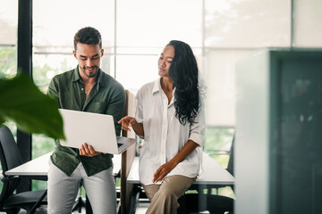 Success group of multiethnic entrepreneurs and business people achieving goals in corporate office