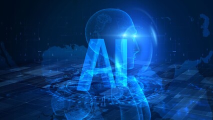 Futuristic Artificial Intelligence Concept with Human Brain and Digital Interface