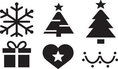 Set of Christmas and Winter Icons in Black and White