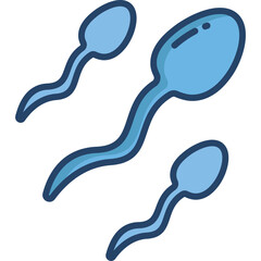 Three Blue Sperm Cells Swim Together With Wavy Tails And Oval Heads On A Transparent Background In A Microscopic View
