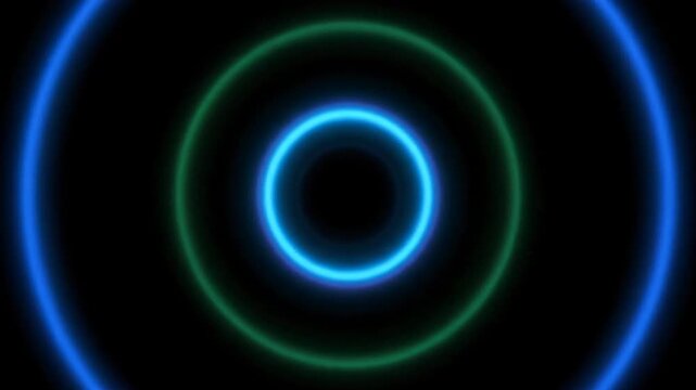 Abstract blue glowing light ring pattern on a dark space backdrop, a bright design concept illustration