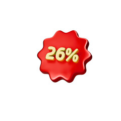 Percent tag 26%. Sale banner decoration. 3d render.