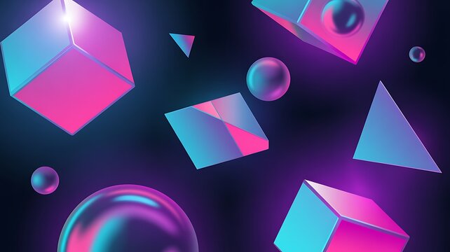 Abstract 3d geometric shapes with neon pink and blue lighting