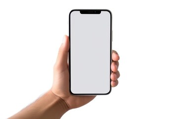 Finger touching on smartphone screen finger white background.