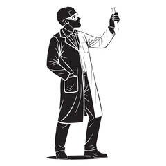 Black science lab technician Silhouette Vector, High Quality Illustration on White Background