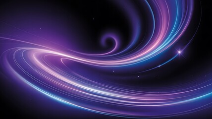 Abstract swirling purple and blue light trails on black background