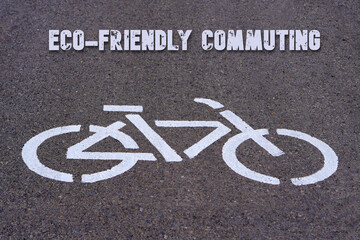 eco-friendly commuting concept. words written on the asphalt above a bicycle icon or bike lane