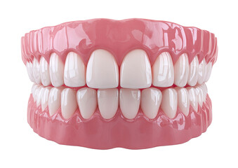 Realistic 3d rendering of upper and lower dentures on transparent background