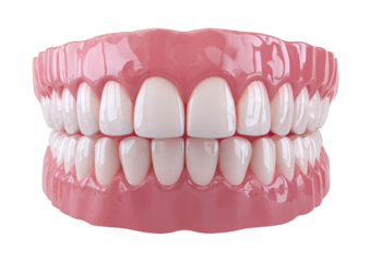 Realistic 3d rendering of upper and lower dentures on transparent background