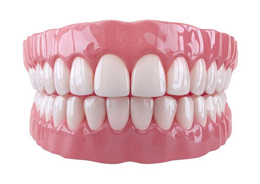 Realistic 3d rendering of upper and lower dentures on transparent background