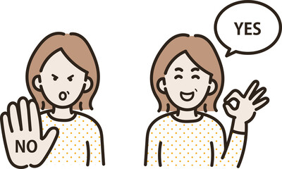 中年女性のイエスとノーのイラスト