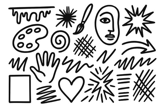 Abstract Expressionist Doodles. Abstract expressionism. Hand-drawn doodle illustration abstract expressionism dripping paint, splatter, brush, canvas, palette,