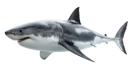 Realistic great white shark illustration detailed scales and fins on transparent background