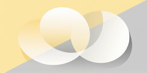 Abstract swirling white shapes with soft shadows on a pastel yellow and grey background