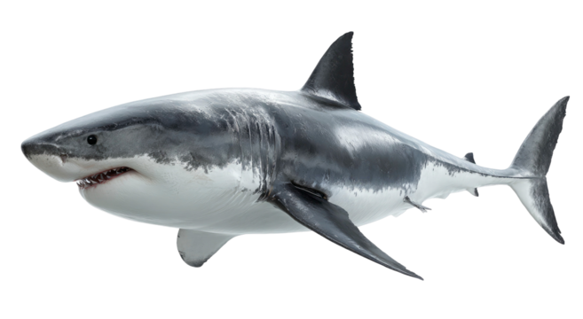 Realistic great white shark illustration detailed scales and fins on transparent background - Powered by Adobe
