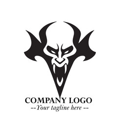 Head of Dracula Logo Symbol in Black on the White Background with Horror Minimal Vector Design