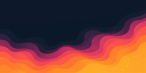 Abstract wavy layers of vibrant colors in a gradient from dark blue to orange and yellow