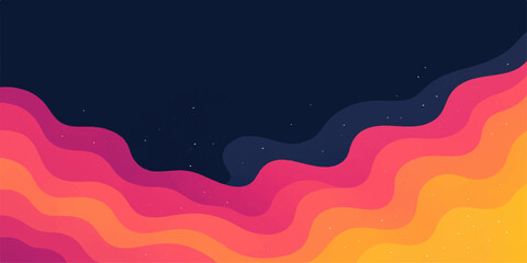 Abstract wavy layers of vibrant pink orange and yellow colors against a dark background