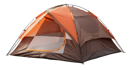 Orange and brown camping tent isolated on transparent background