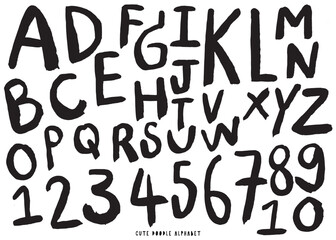Cute doodle Vector background with black and white letters,Cute doodle Alphabet, alphabet pattern