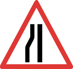 Road Narrows on the Left Side sign within a red triangle, Traffic signs vector design