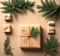 Minimal Christmas flat lay with natural decorations