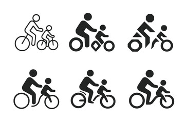 Obraz premium Family Biking Logos. Family biking. Set Logo of Family biking: parent and child on bikes. harmonious logo variations of the same emblematic concept, each with