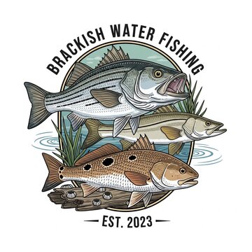 Brackish as a logo print design on various media such as t-shirts, mugs, hats, tote bags, etc. for various events related to fishing hobbies, vintage cartoon flat design illustrations
