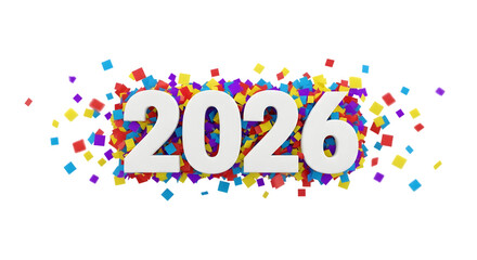Fototapeta premium Happy new year 2026 celebration with colorful confetti isolated on transparent background