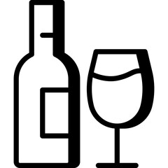 wine bottle and glass, vector icon