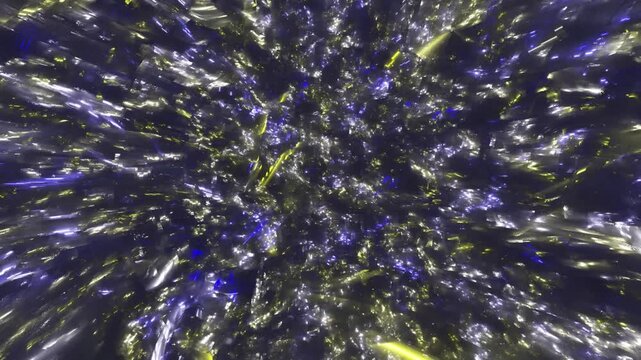 Chaotic Field of Reflective Blue and Yellow Shards