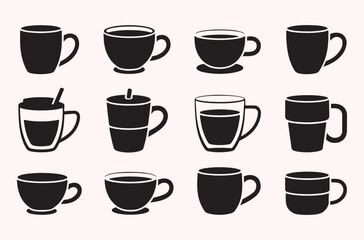 Coffee cup silhouettes set