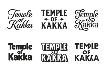 Diverse Lettering Styles. Temple of Kakka. Set lettering. harmonious lettering variations of the same emblematic concept, each with different