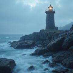 Coastal lighthouse photography in dramatic gray tones representing resilience and navigation