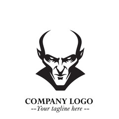 Head of Dracula Logo Symbol in Black on the White Background with Horror Minimal Vector Design